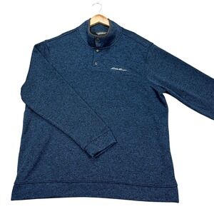 Eddie Bauer Pullover Mens 2XL Navy Blue Heathered Radiator Fleece Snap Front EUC